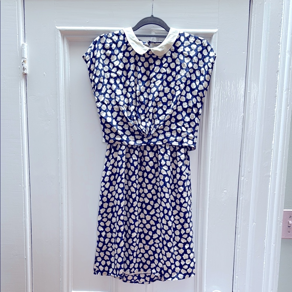 Navy and cream Silk Dress